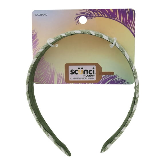 Scunci by Conair Headband, Soft Fabric with Striped Pattern, Comfortable and Stylish for Everyday Wear, Green & White
