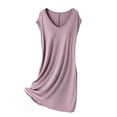 thumbnail image 3 of Wdfiry Women V Neck Pajama Dress Solid Color Sleeveless Tank Nightgowns Soft Modal Sleepshirt Casual Homewear Nightdress With Chest Cushion, 3 of 5