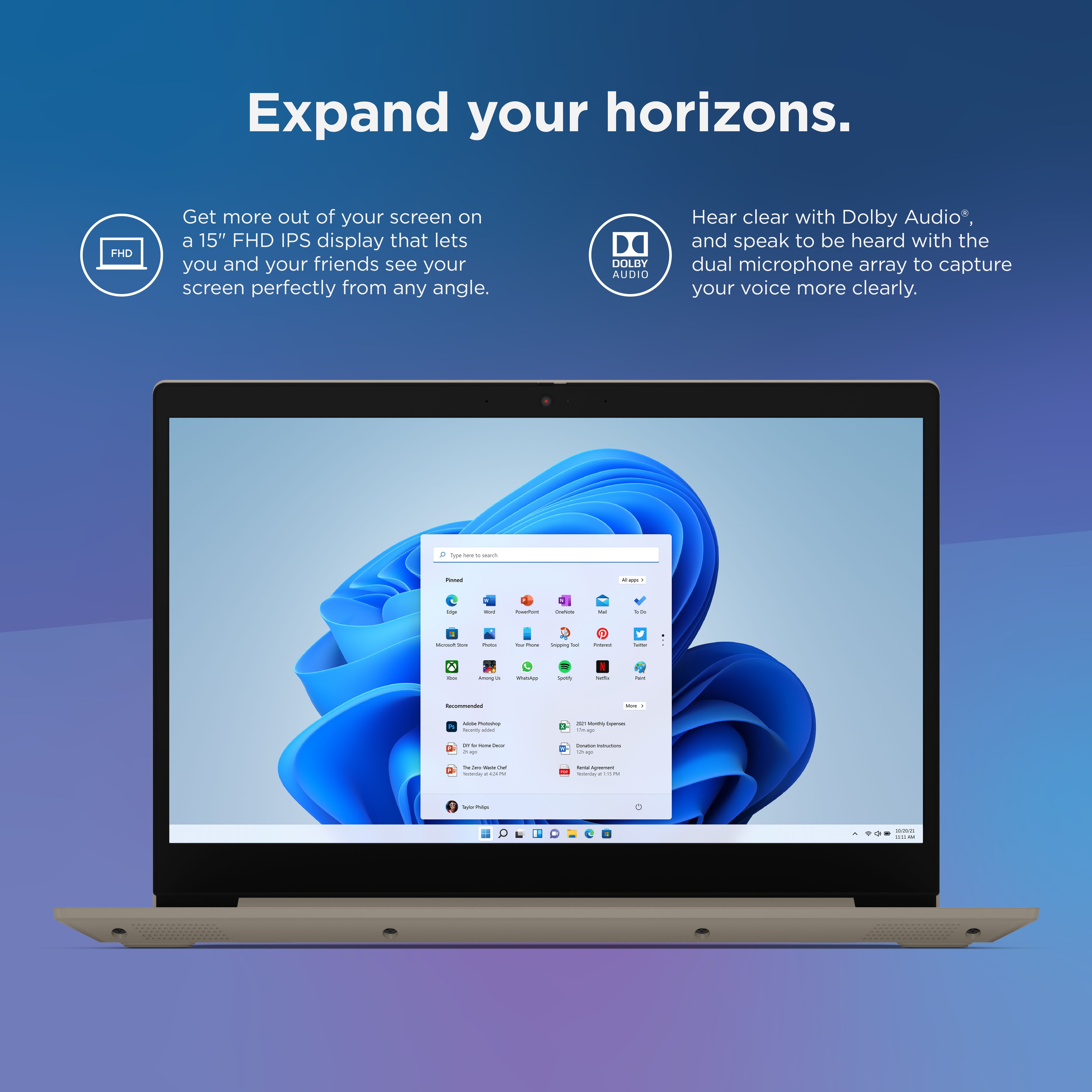 Lenovo Ideapad 3 15.6" FHD Laptop, AMD Ryzen 5 5500U, 8GB RAM, 256GB SSD, Windows 11, Sand, 82KU00YWUS