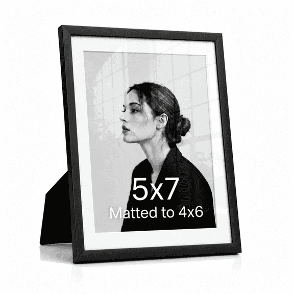 Kuxerla 5x7 Picture Frame with 4x6 Mat -Real Glass Front- Wall or Tabletop Photo Frame for 4x6 or 5x7 Photos,Black