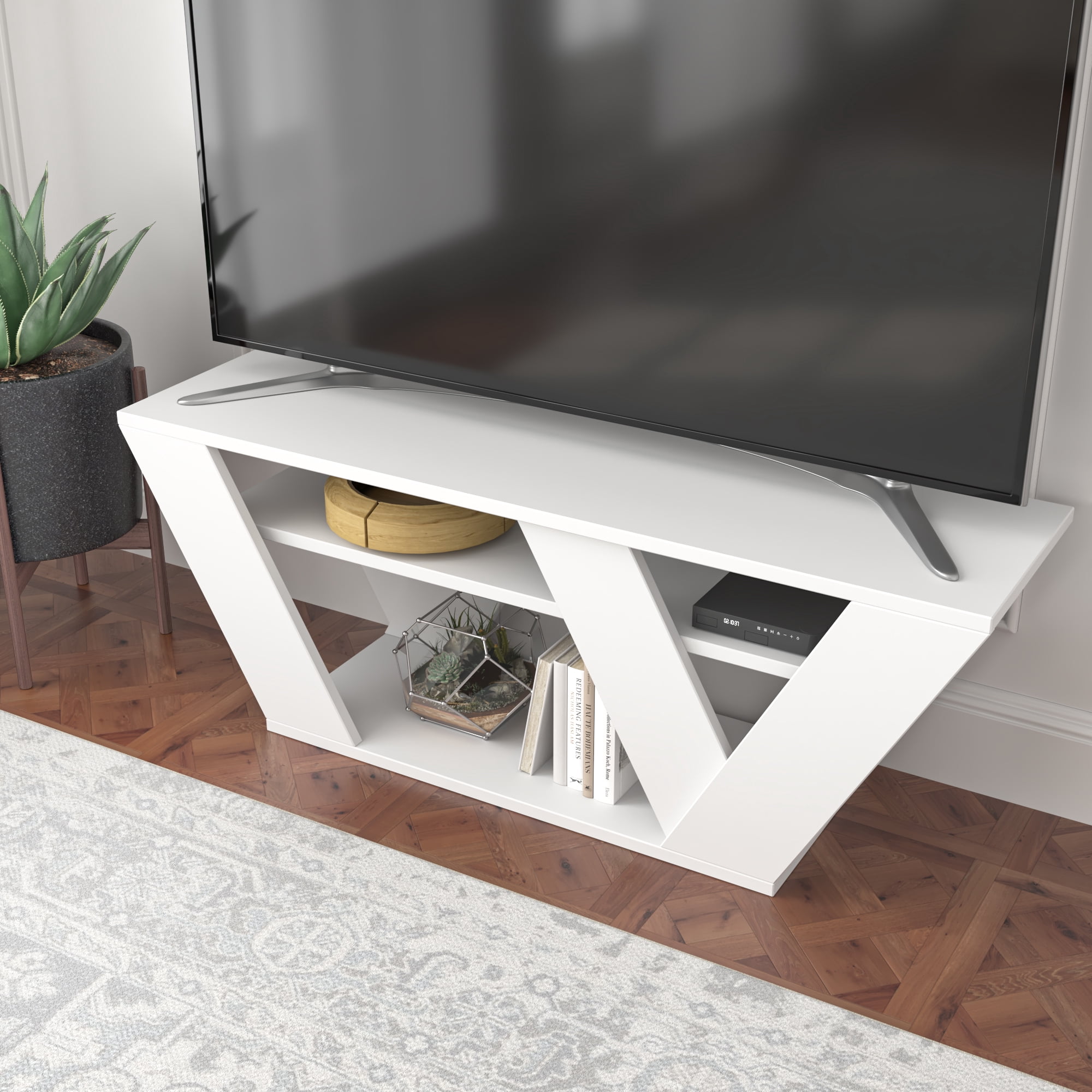 Ada Home Decor Furniture for TVs up to 48" 2 Tier Open Shelf White Todd Modern TV Stand