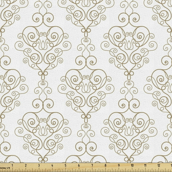 Ambesonne Orient Fabric by the Yard Upholstery, Vintage Curlicue Motifs, 10 Yards, Dark Khaki and White