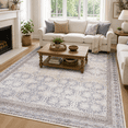thumbnail image 4 of Machine Washable Ivory Area Rug, Distressed Neutral Medallion Carpet, Non-Slip Low-Pile Rug for Bedroom & Living Room,6'x9', 4 of 9