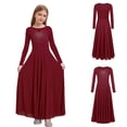 thumbnail image 5 of Zaldita Kids Girls Praise Dance Dress Long Sleeve Liturgical Lyrical Robe Worship Church Maxi Swing Skirt Dancewear Burgundy 16, 5 of 7