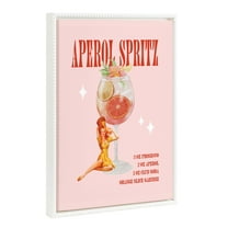 Kate and Laurel Sylvie Beaded Aperol Spritz Pinup Vintage Framed Canvas Wall Art by Alli Standefer, 18x24 White, Bar Drink Art for Wall