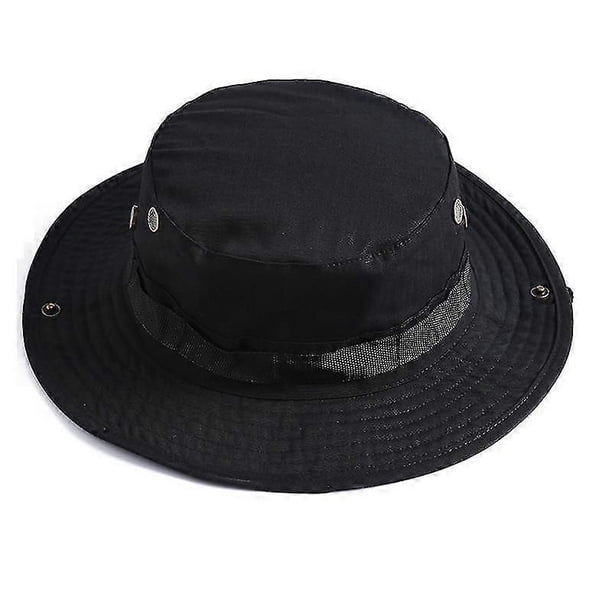 Sombrero tipo Boonie Bucket para exteriores, pesca, caza, ala ancha, malla, negro, gorra para el sol