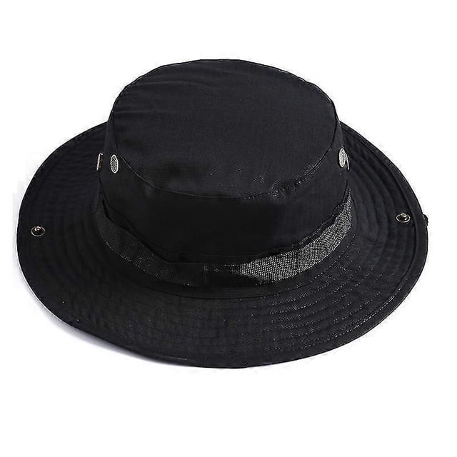 Sombrero tipo Boonie Bucket para exteriores, pesca, caza, ala ancha, malla, negro, gorra para el sol