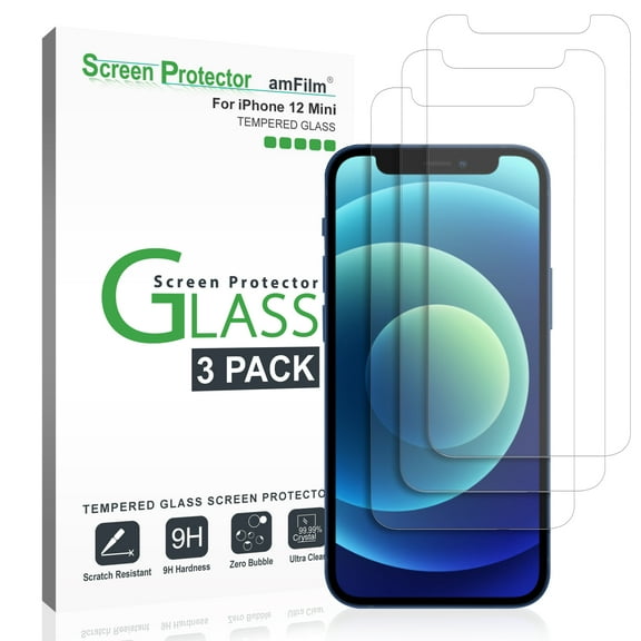 amFilm (3 Pack) Screen Protector for iPhone 12 Mini (5.4") - Case Friendly (Easy Install) Tempered Glass Film (2020)