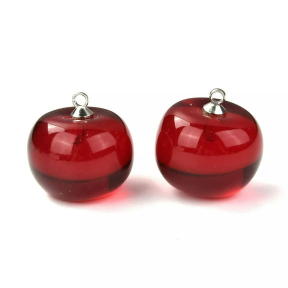 EOEMY 20Pcs Dark Red Resin 3D Cherry Pendants Imitation Fruit Dangle Charms 17~18mm