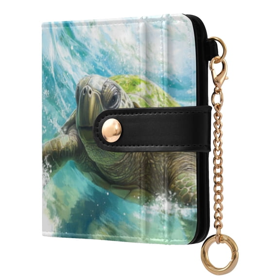 Qxltty Great Turtle Ladies Wallet Rfid Slim Thin Compact Credit Card Women Wallet Zipper Coin Pocket and ID Window for Female Gifts