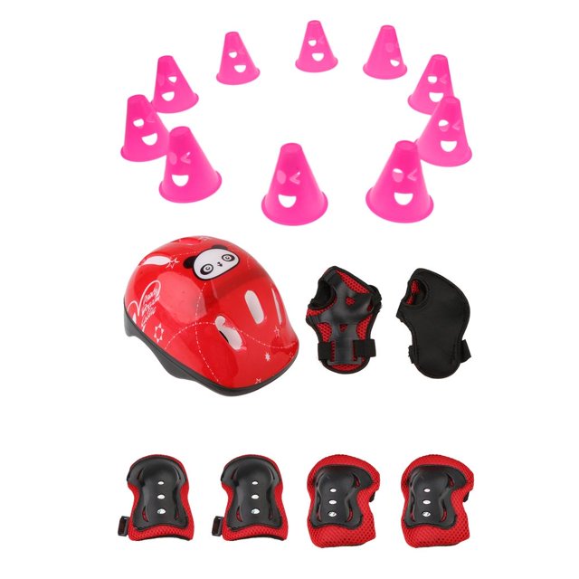 1 Unidad de Casco con Muñequera y Codillera + Rodillera Suministros de Montañismo Multiusos Ligero rojo Zulema Casco de patinaje sobre ruedas para niños