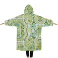 thumbnail image 2 of Oversized Wearable Blanket Hoodie,Green Ethnic Paisley Pattern Sherpa Blanket Hoodie with Super Pockets,Super Warm Fuzzy Pullover for Women & Men, 2 of 6