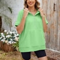 thumbnail image 2 of MEZZALL Women Solid Color Hoodies Sweatshirts Loose Zipper Pockets Short Sleeved Tops Basic Daily Outdoor Boho Travel, 2 of 8