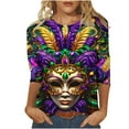 thumbnail image 3 of QATAINLAV Today's Deals Of The Day Womens Mardi Gras 3/4 Tshirts 2024 Plus Size Tops Round Neck Pullover Blouses Carnival Party Basic Graphic Tees Multicolor XL, 3 of 6