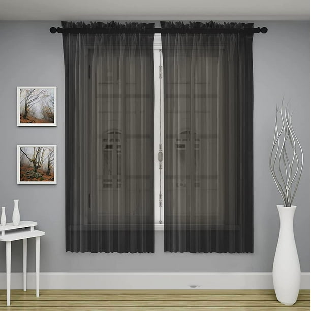 Oakias 2 Panels Sheer Curtains Black 54 x 63 Inches Voile Curtains for