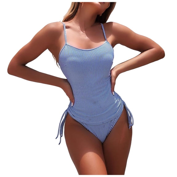 BOBOGOJP Women's Spaghetti Strap Tankini Swimsuits V Neck Tummy Control Tie Side Thong Bikini Swimsuits 2 Piece Bathing Suits S for Size Blue