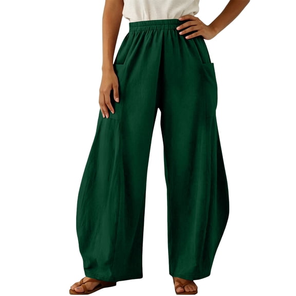 IYYVV Womens Elastic High Waist Wide Leg Barrel Pants Flowy Baggy Balloon Trousers Summer Beach Pants Vacation 2026 Green XL