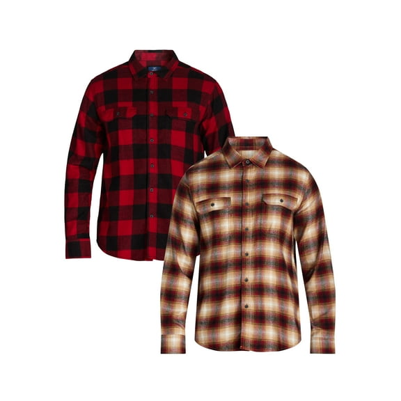 George Men's and Big Men's Flannel Shirt with Long Sleeves, 2-Pack, Sizes XS-3XLT