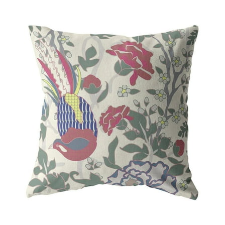 Hiding Peacock Indoor/Outdoor Fabric Pillow with Zip in Burgundy on White26x26