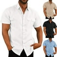 thumbnail image 6 of CENL Men Short Sleeve Button Down Shirts Summer Solid Loose Casual Shirt Tops Beach, 6 of 9