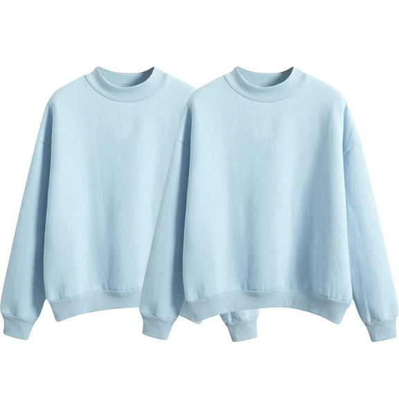 Women's 2-Pack Solid Color Fleece Lined High Neck Sweatshirts, Baseball Style Loose Fit Thermal Pullover Set with Small Collar for Autumn Winter Season, Casual Wear and Daily Outfits Blackish Green L