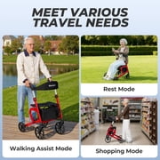 MaxKare Rollator Walker with 10” All Terrain Wheels, 8 Level Adjustable Handle, Foldable Walkers for Seniors with Seat & Backrest