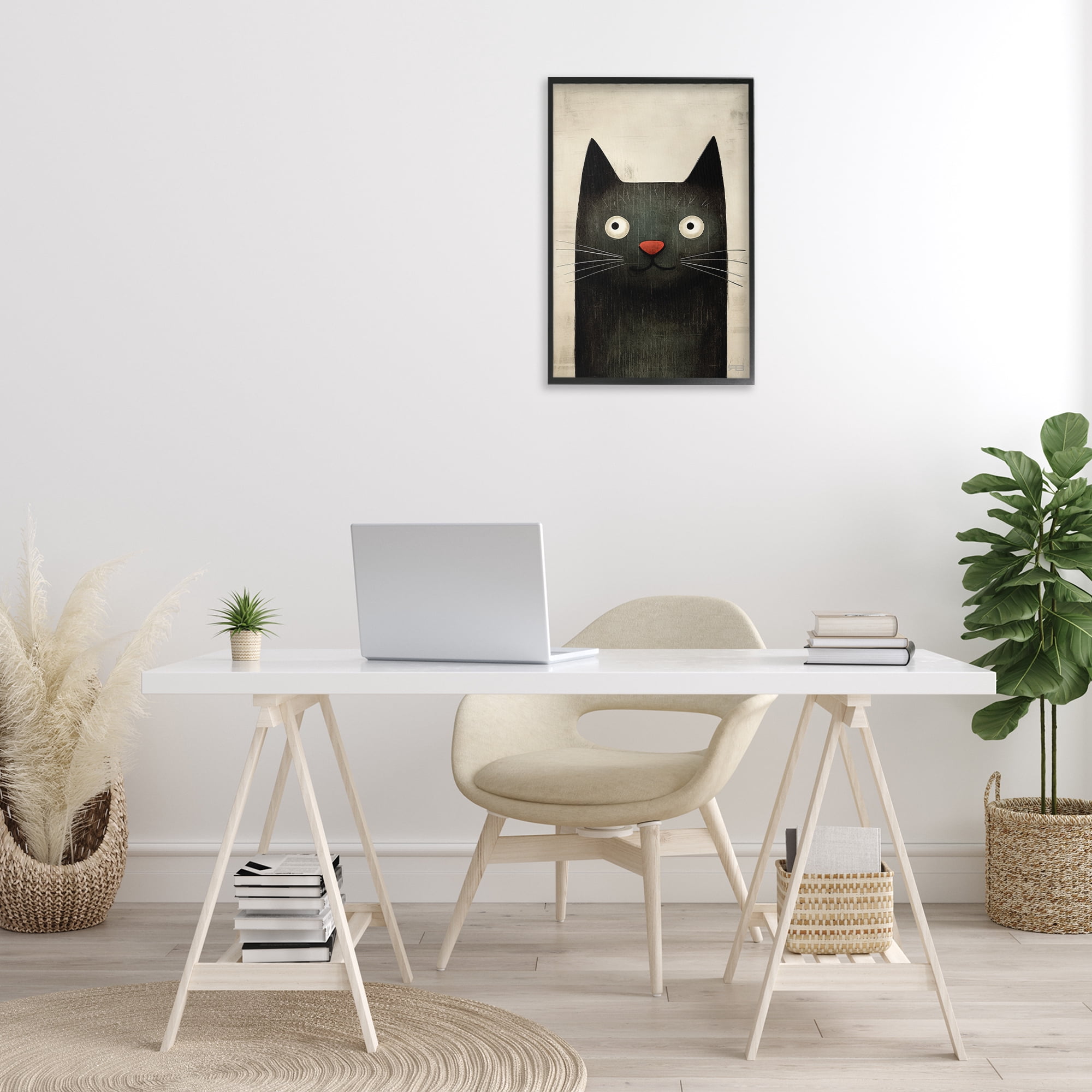 Stupell Industries Smiling Black Cat Animals & Insects Painting Black Framed Art Print Wall Art, 16 x 24