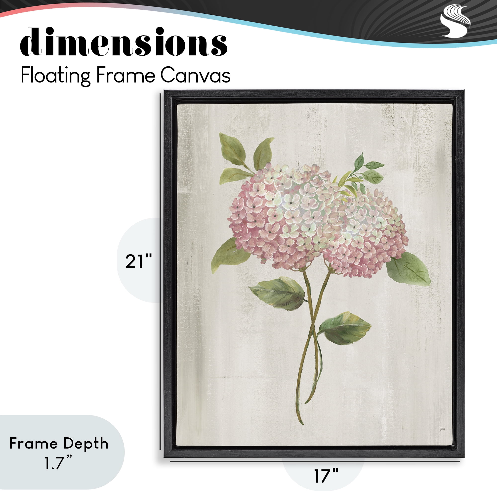 Stupell Industries Vintage Pink Hydrangea Black Framed Floater Canvas Wall Art, design by Nan