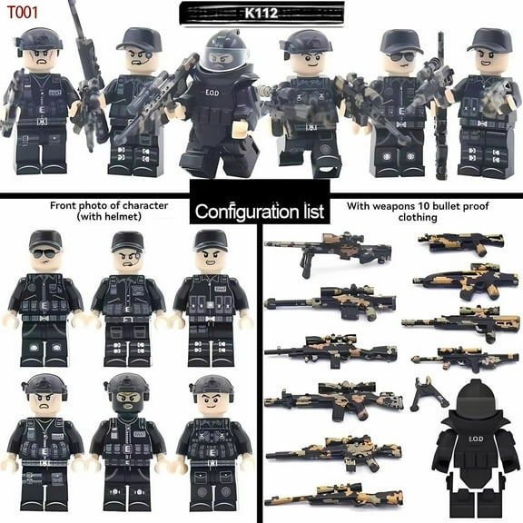 NWJ Children's Building Block Soldier Ghost Camouflage Special Forces Figures Set 1- Military Toy Collection