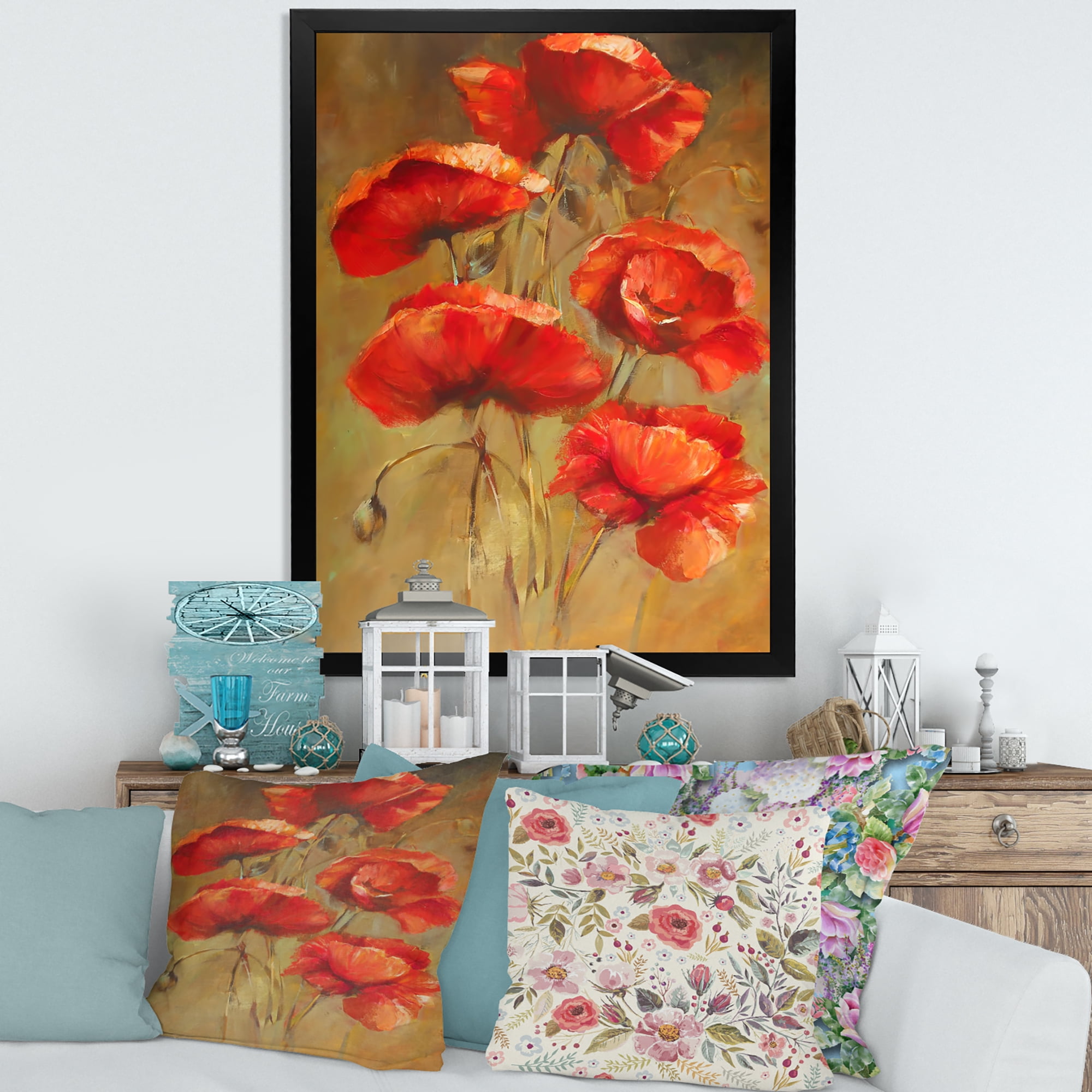 Designart 'Blooming Vintage Poppies I' Traditional Framed Art Print