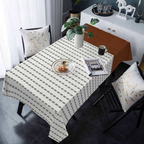 Boho Brown Leather Texture Tablecloth Rectangle Table Cloth 60x120 , Waterproof Tablecloth Outdoor Table Cloth, Modern Black Striped Washable Table Cover for Kitchen Dining Party