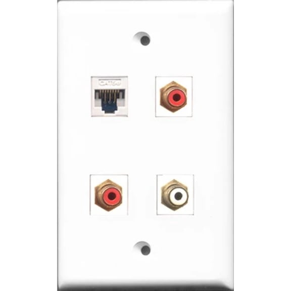 RiteAV - 2 Port RCA Red and 1 Port RCA White and 1 Port Cat5e Ethernet White Wall Plate