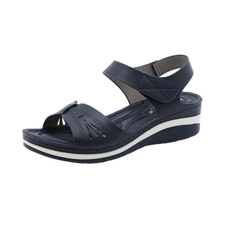 

Solid Color Breathable Sandals Women s Large Size Lightweight Retro Massage Sponge Wedge Shoes