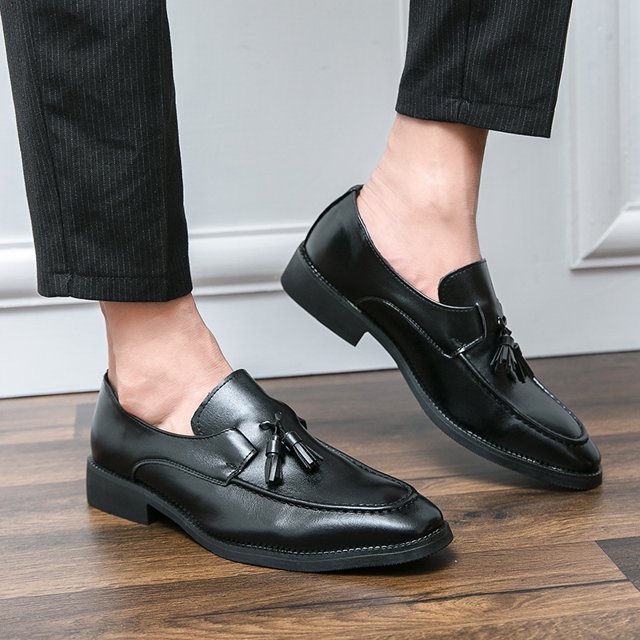 Zapatos de vestir con borlas para hombre, zapatos Oxford de cuero para hombre, mocasines negros, zapatos formales de boda Derby (27 cm)
