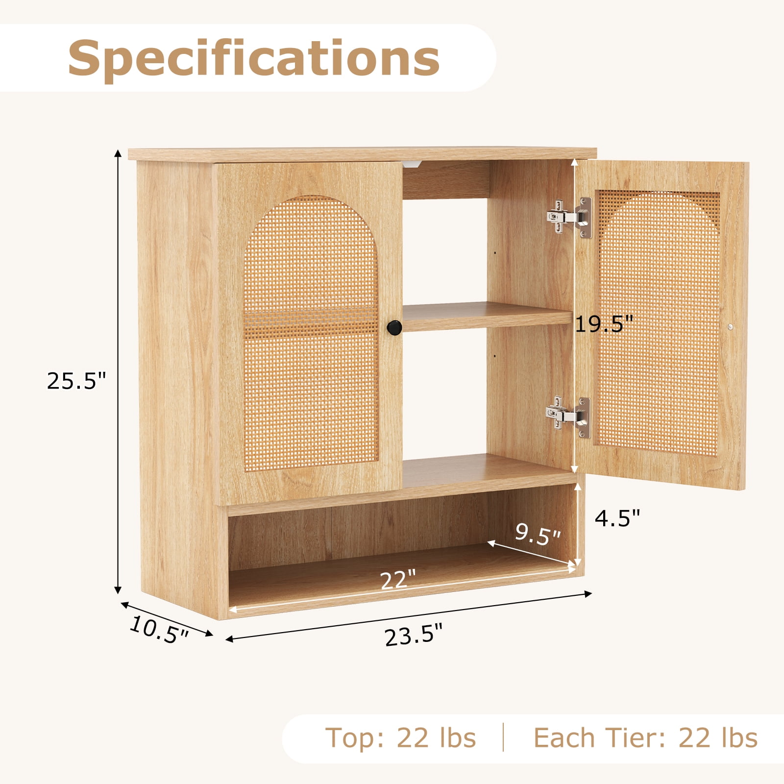 Giantex Bathroom Wall-Mounted Cabinet, Faux Rattan Medicine Cabinet w/Adjustable Shelves, Storage Cabinet Over Toilet
