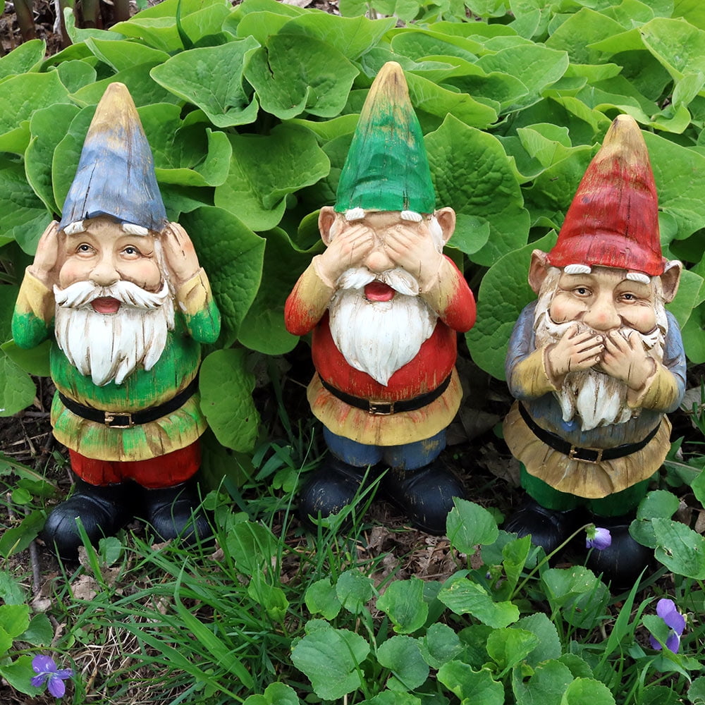 Sunnydaze Three Wise Garden Gnomes Hear, Speak, See No Evil Set