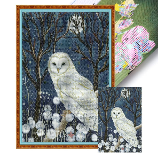 Hilo Algodón Ecológico Bordado Obra Arte Punto Cruz Con Búho Impreso 11CT 50x75cm