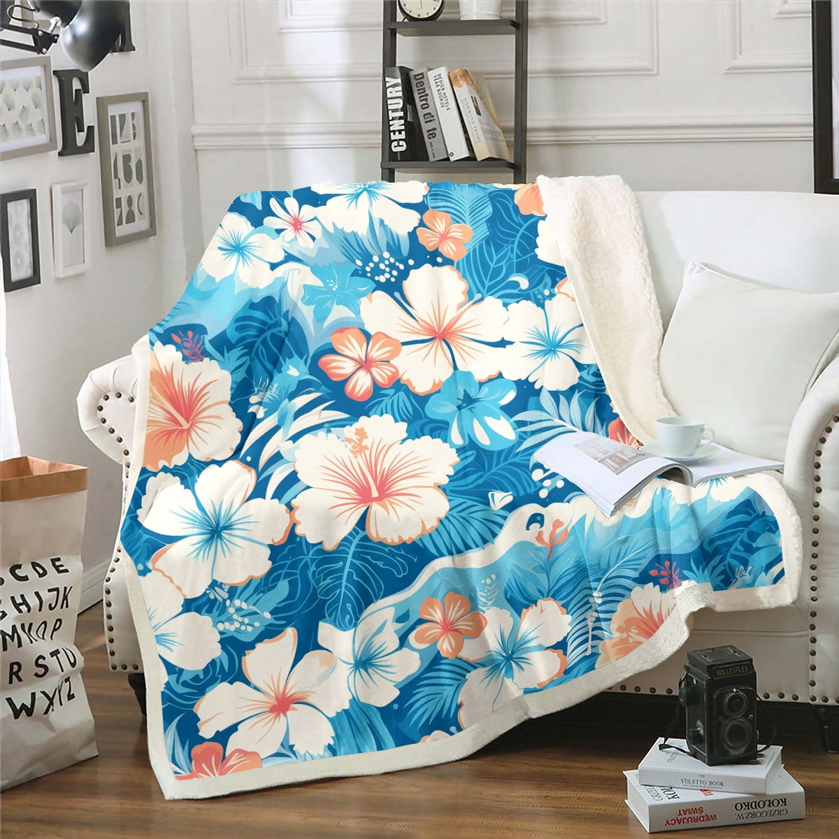 Throw Size Blanket Blue Flowers Throw Blanket Elegant Floral Decor Fleece Blanket for Kids Girls Boys Blue and White Throw Blanket Botanical Floral Plush Bed Blanket for All Season Walmart