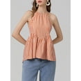 thumbnail image 4 of FOCUSNORM Débardeurs de Mode d'Été Femmes Sans Manches Dos Ouvert Licol Cou Rayé Peplum Tops, 4 of 9