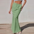 thumbnail image 4 of Yucgh Women's Solid Color Fishtail Split Skirt with Elastic Waist & Side Pockets, Swing Maxi Skirt, Casual Linen Blend Beach Skirt for Summer,Mint Green,XL, 4 of 7