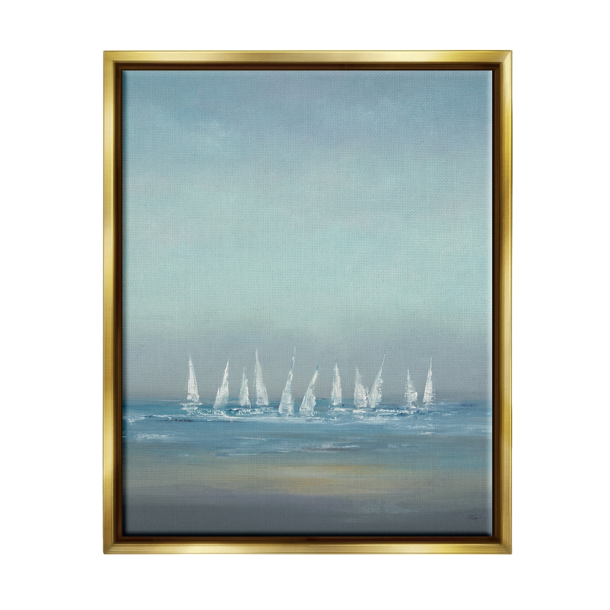 Stupell Industries The Regatta Abstract Seascape Metallic Gold Framed Floating Canvas Wall Art, 16x20, by Lisa Ridgers