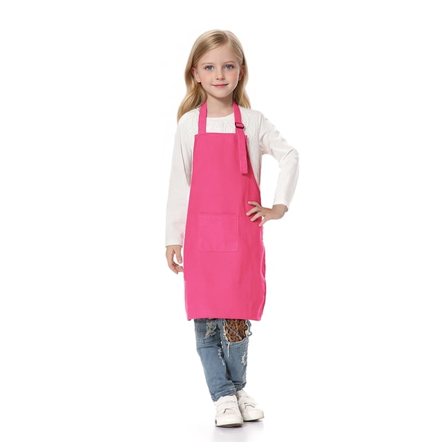 TOPTIE Kids Aprons with Pocket & Adjustable Strap, Child Chef Bib Apron for Kitchen Cooking Baking Painting-Hot Pink-S