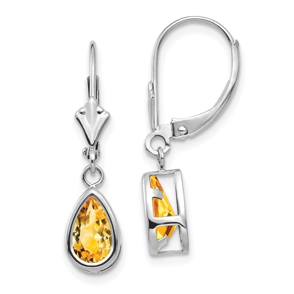 Primal Gold 14 Karat White Gold 8x5mm Pear Citrine Leverback Earrings