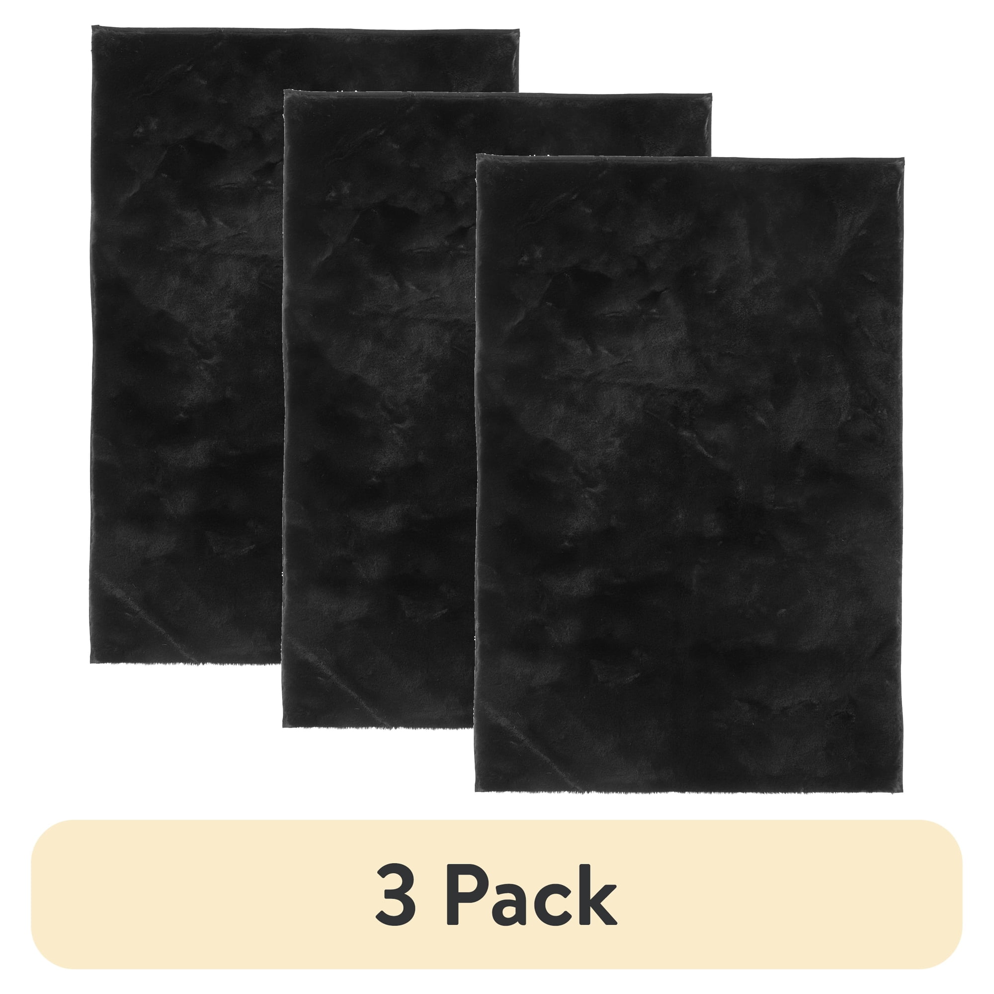 (3 pack) Mainstays Solid Soft Rabbit Faux Fur Area Rug Ivory,30x46"