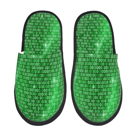 Sikiie Shiny round green sequins Print Slippers for women and Men, House Shoes for Unisex, Indoor House Shoes-Medium