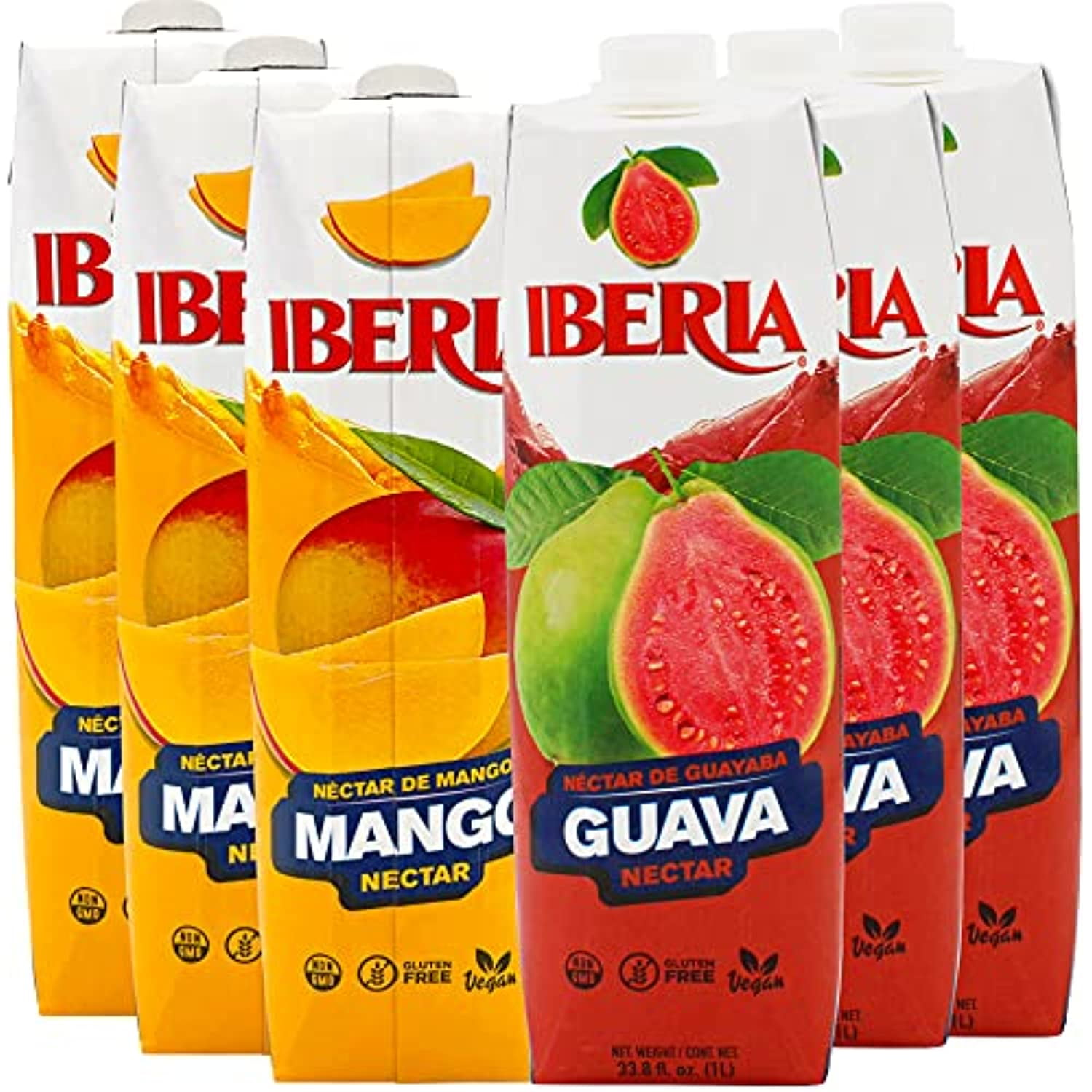 Iberia Mango Nectar, 1 Liter (Pack Of 3) And Iberia Guava Nectar, 1