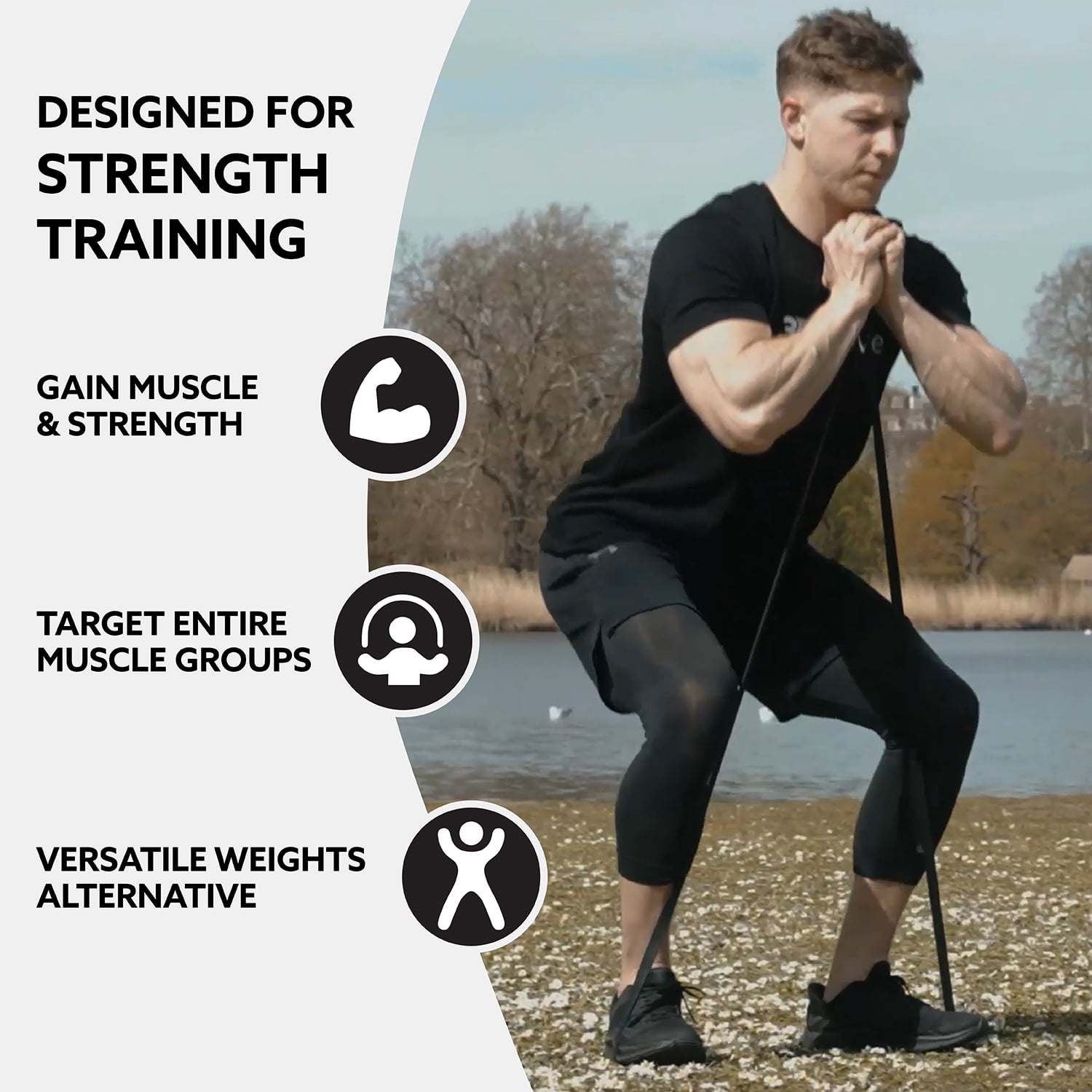 3DActive Resistance Band, Light Workout Band for Strength & Resistance Training with Free Exercise Guide - Black (30 to 60lbs)