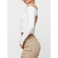 thumbnail image 6 of Biekopu Women T-shirt Long Sleeve Off-shoulder Tops Backless Solid Slim Fit Ladies Crop Top, 6 of 7