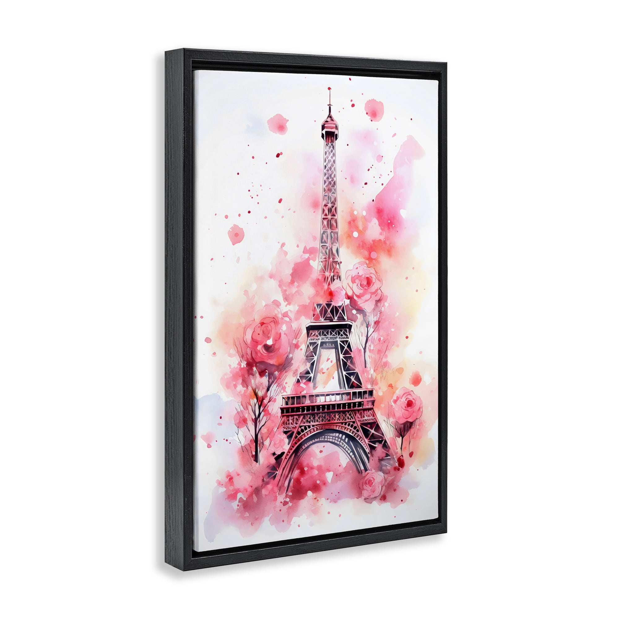 Stupell Industries Eiffel Tower In Roses Black Framed Floater Canvas Wall Art, design by Creative Studio