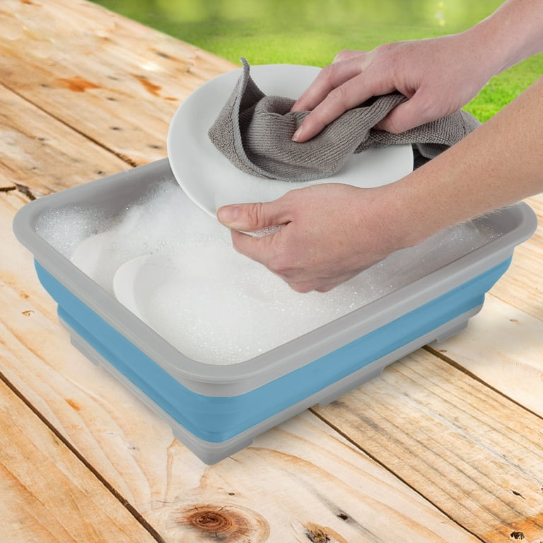 Collapsible Multiuse Wash Bin Portable Wash Basin Dish Tub Ice Bucket with 10 L Capacity for Camping Tailgating More by Wakeman Outdoors Blue